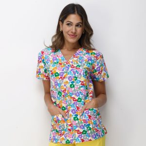 Blusa médica con cuello en V para mujer - CINTAS POR TODO EL EXTREMO