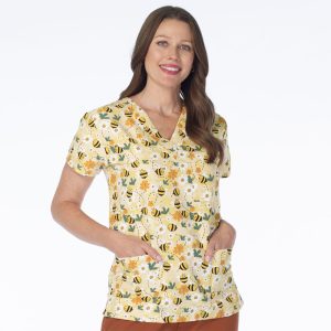 Blusa médica con cuello en V para mujer - BEE MOVIN