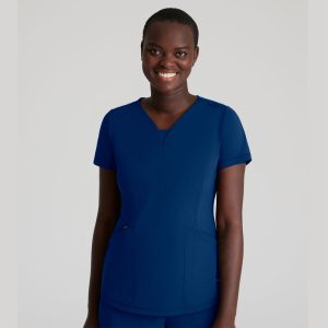 Blusa de cuello en V con 3 bolsillos para mujer Serene