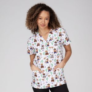 Blusa médica con cuello en V para mujer - BEAR-Y WESTERN