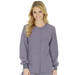 Chaqueta con cuello redondo y broches para mujer